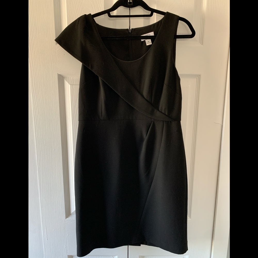LOFT Black Shift Dress with Ruffle Detail